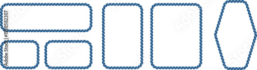 Marine twisted rope border shapes set isolated background