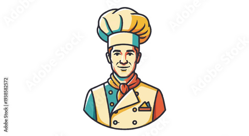 Chef illustration wearing hat and uniform on white background