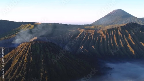 Aerial view Mountains at Bromo volcano during sunrise sky,Beautiful Mountains Penanjakan in Bromo Tengger Semeru National Park, East Java,Indonesia.Nature landscape background
