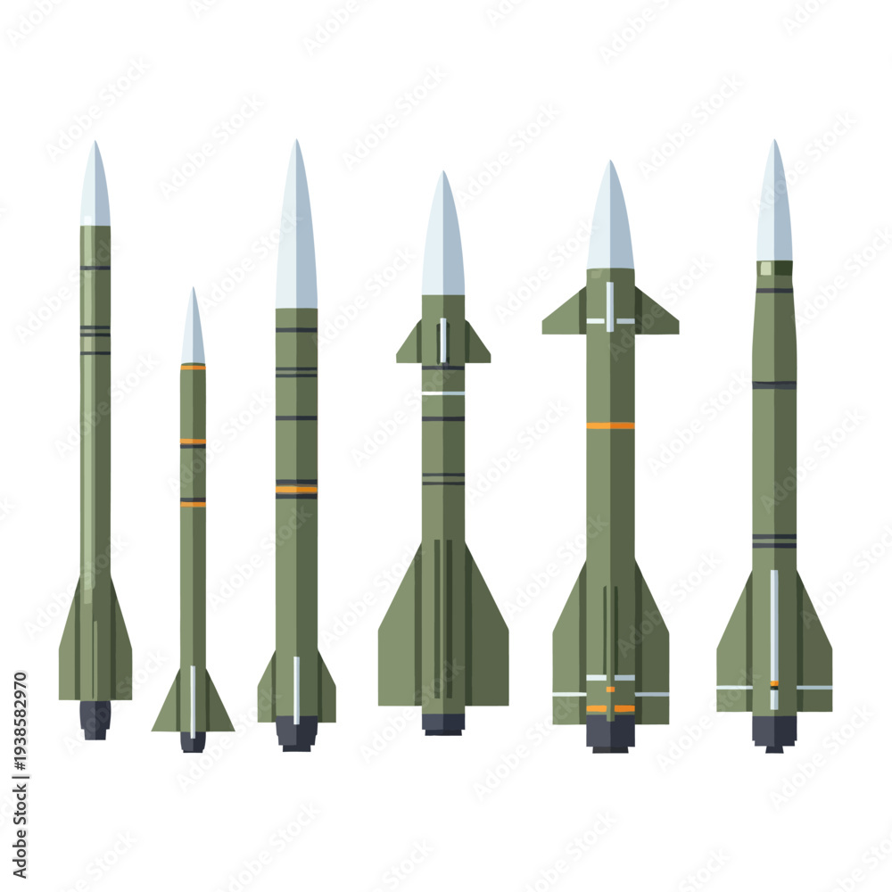 Fototapeta premium Ballistic Missile Collection in Various Stages of Launch Preparation Illustrated