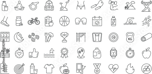 Fitness editable stroke outline icons set. exercise, workout icon set