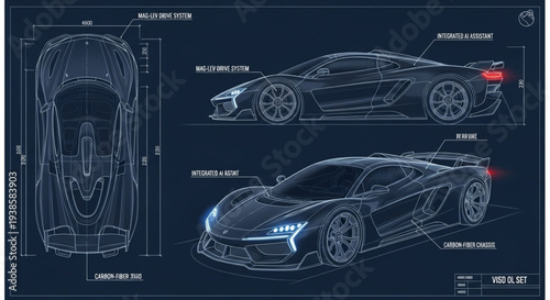 Blueprint of a Futuristic Sports Car Design.