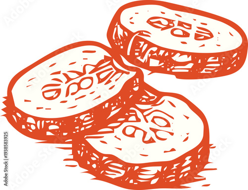 Hand Drawn Sliced Cucumbers Illustration