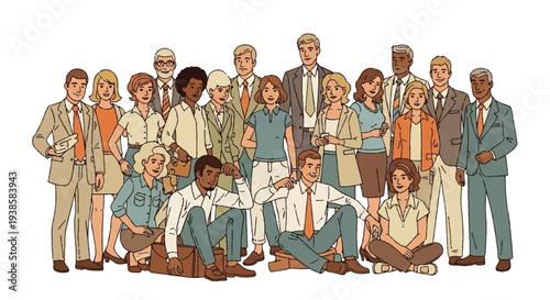 Diverse group illustration business professionals posing together