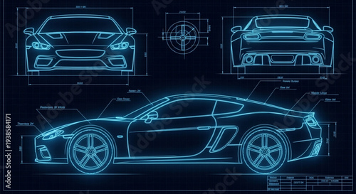 Blueprint of a Futuristic Sports Car Design.