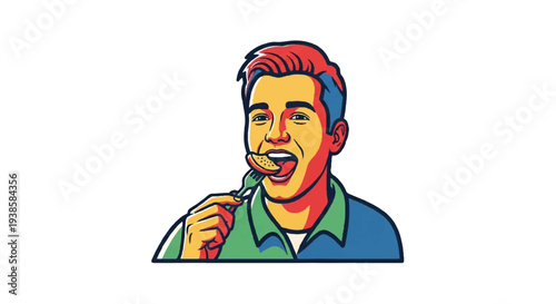 Man enjoying food colorful vector illustration isolated on white