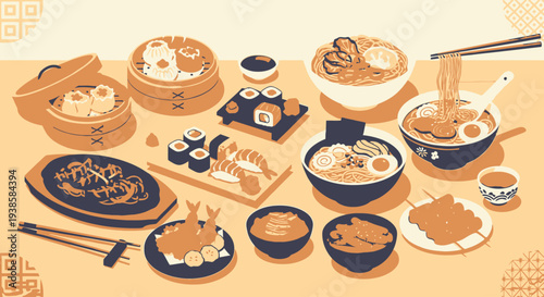 Assorted Asian Dishes and Cuisine Delights.
