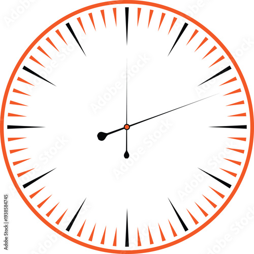Minimalist Wall Clock Vector Element with Black and Orange Markers