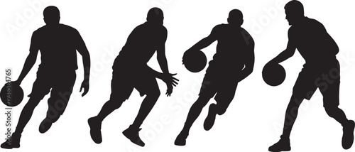 Basketball player silhouette collection showing athletes dribbling ball in various dynamic positions