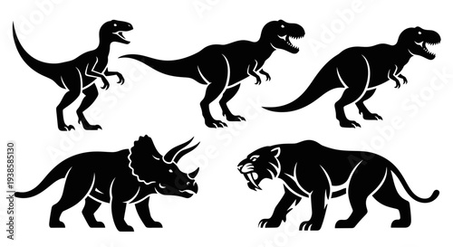 Prehistoric Animals Silhouettes Set - Dinosaurs and Ancient Beasts Icons