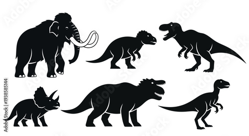 Prehistoric Animals Silhouettes Collection: Dinosaurs, Mammoth, and Ancient Creatures