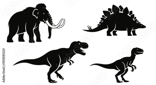 Prehistoric Animals Silhouettes Set Including Dinosaurs and Mammoth
