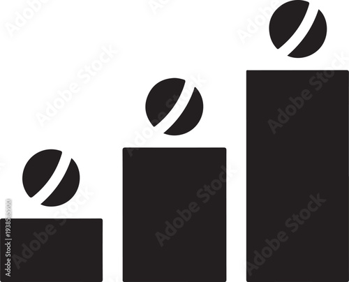 Three black bars with tennis balls on top isolated on transparent background