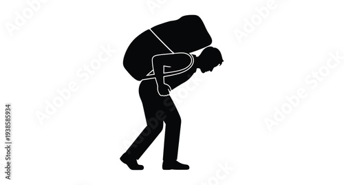 Man carrying a heavy load on his back stark silhouette