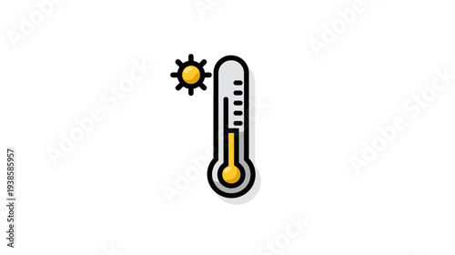 Illustration featuring a thermometer next to a sun, signifying a rise in temperature