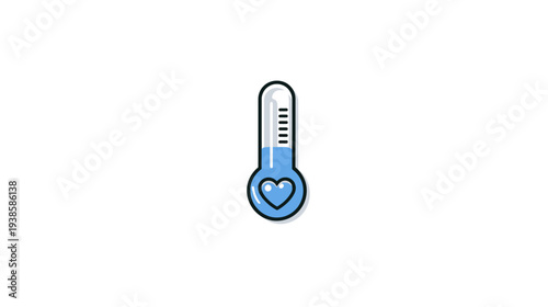A medical instrument depicting temperature with a heart within its bulb, placed on a white background