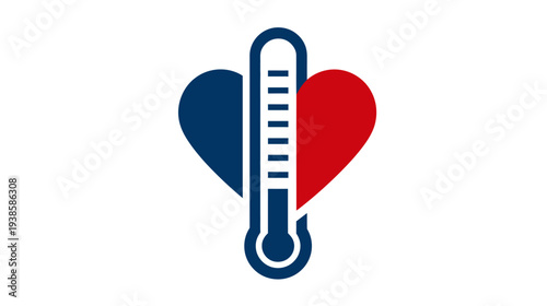 Stylized emblem featuring a thermometer with blue and red hearts. White background