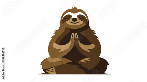 Cartoon illustration of a sloth meditating in a cross-legged position with hands in prayer