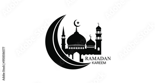 Ramadan kareem design featuring a mosque and crescent moon silhouette