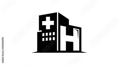 Hospital Building Icon with Medical Cross.