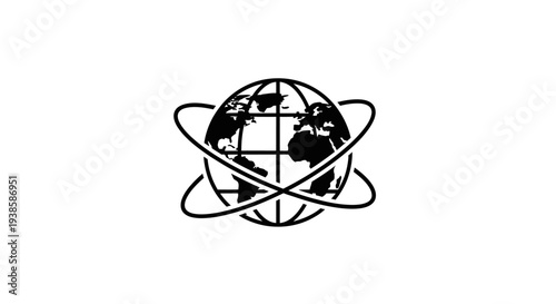 Stylized Globe with Orbital Rings Illustration.