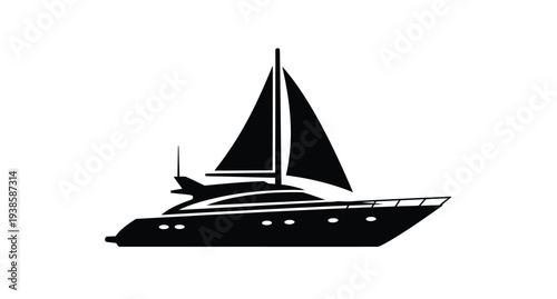 Simple black sailboat design against a white background a striking silhouette