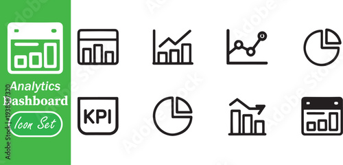 Business Analytics and KPI Dashboard Line Icon Set for Data Statistics