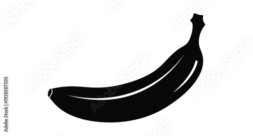 A simple black silhouette of a curved yellow banana