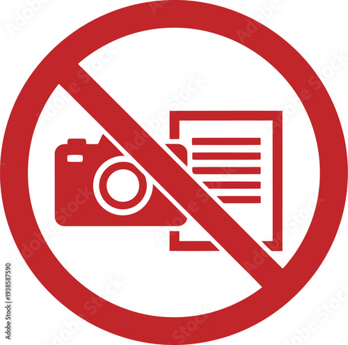 No Photography or Document Copying Allowed Red Prohibition Sign Vector Icon