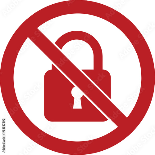 No Unlocked Padlock Icon – Red Prohibition Security Symbol Vector Illustration