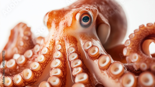 Realistic close-up of a vibrant orange octopus with detailed tentacles