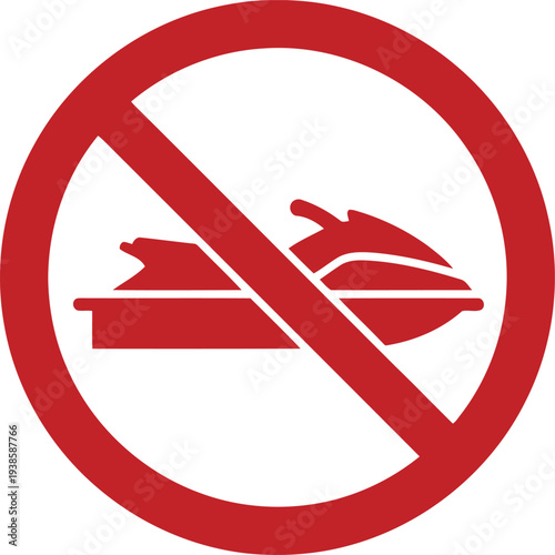 No Jet Ski Sign Icon – Red Prohibition Symbol for Water Safety and Regulation