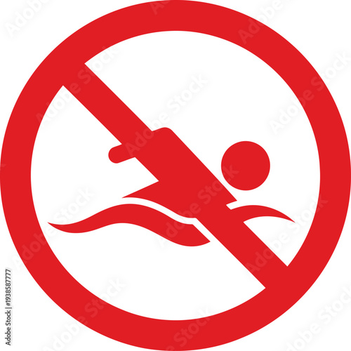 No Swimming Sign Icon – Red Prohibition Symbol for Pool and Water Safety Warnings