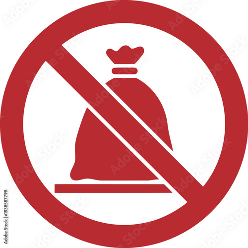 No Garbage Bag Icon – Red Prohibition Sign for Waste Management and Clean Environment