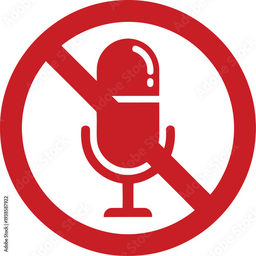 Red No Microphone Icon for Mute, Silence, and No Recording Concepts