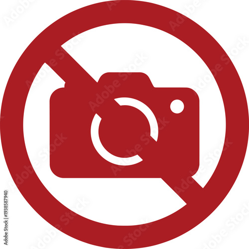 No Photography Allowed Sign, Red Camera Prohibition Symbol, Vector Illustration
