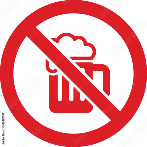 No Alcohol Sign with Beer Mug Icon – Prohibition Symbol for Alcohol-Free Zones and Safety Regulations