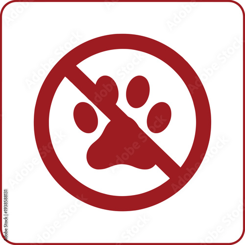 No Pets Allowed Sign with Red Paw Print and Prohibition Symbol for Restricted Areas