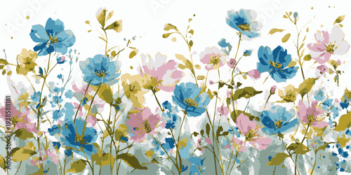 Collection of delicate watercolor wildflowers and botanical elements in a vibrant artistic display