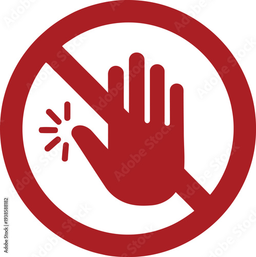 Red No Touching Sign Icon for Safety and Restricted Area Warnings
