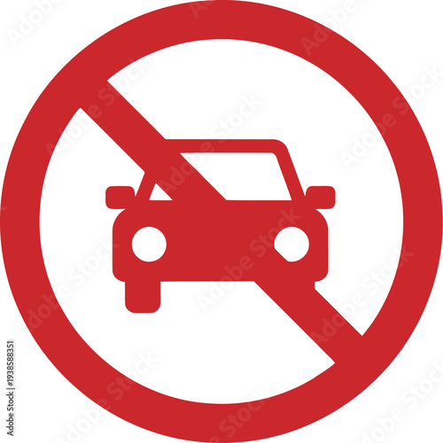 No Cars Allowed Traffic Sign Icon – Red Prohibition Symbol for Road Safety and Regulations