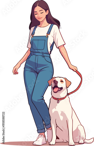 donna che porta a passeggio il cane vettoriale 