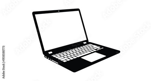Black laptop computer displayed in a stark outline silhouette