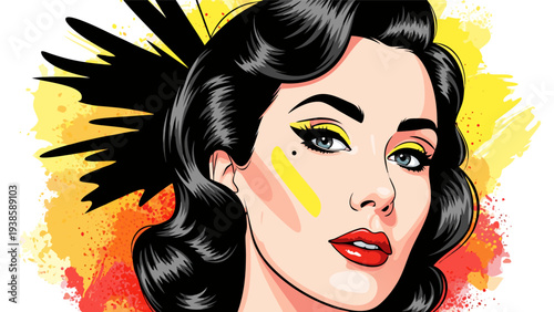 Vibrant Retro Pop Art Woman with Bold Makeup and Expressive Style, a Striking Vector Illustration for Creative Designs and Modern Aesthetics