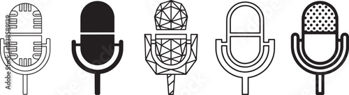 Microphone set collection thin line art icons vector illustration scalable flat design audio recording symbols