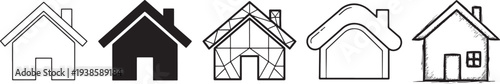 Five different house types thin line art minimalist vector illustration flat design scalable graphic