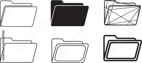 Set of six blank document folders thin line art minimalist vector illustration flat design scalable graphic