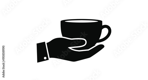 A hand gently offering a full coffee cup black silhouette