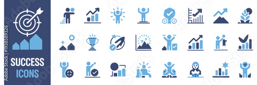 Success Icon Set, Solid Vector Collection Representing Successful Business Development, Strategic Planning, Process Management, Achievement, Growth And Leadership Symbols For Corporate And Profession.