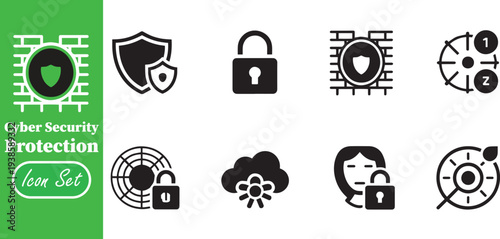 Cyber Security and Data Protection Glyph Icon Set for Network Safety and Privacy